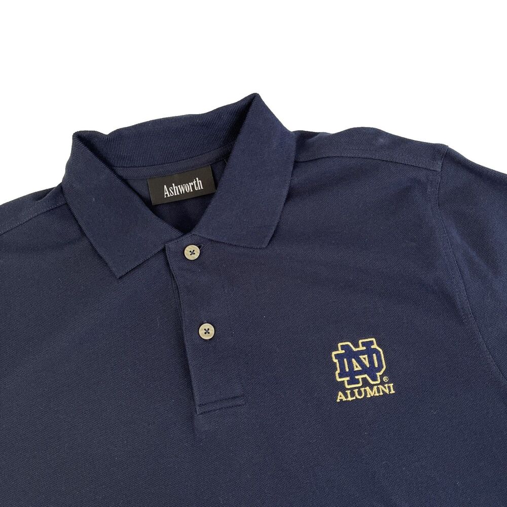 Mens Ashworth Notre Dame Alumni Short Sleeve‎ Polo Shirt Size Medium Navy Blue